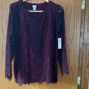 Chico' Deep Merlot Lace Long Sleeve Blouse